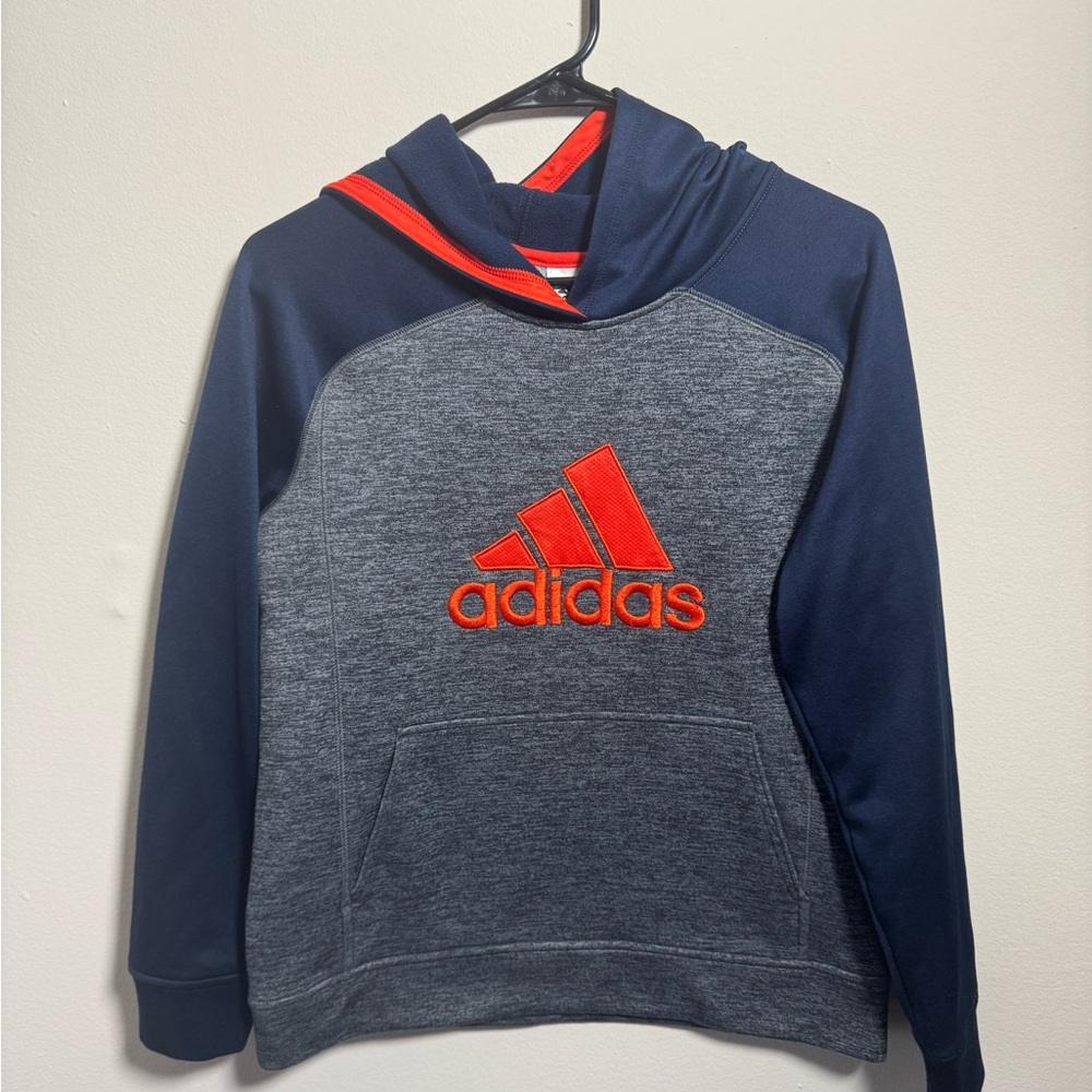 Adidas Boys' Athletic Pullover Hoodie Sweatshirt Navy Orange, Blue, Gray L 14/16